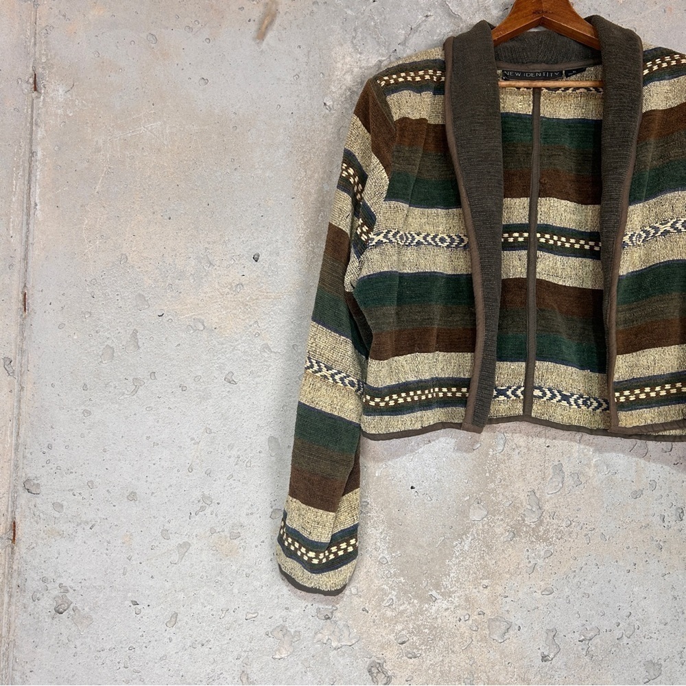 Vintage new identity 90s southwestern green brown cropped open jacket xl - Picture 6 of 6